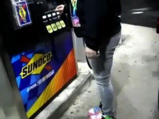 Desperate Girl Wetting Pee Jeans While Pumping Gas
