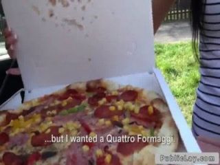 Delivery Pizza Girl Bangs In Public Outdoors