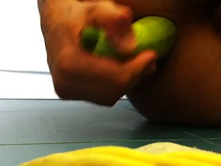 Guy Masturbating With Vegetables And Cums On Herself
