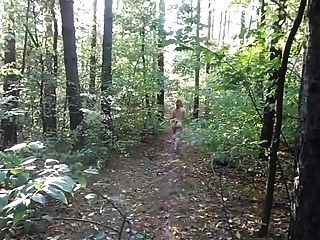 Chubby Girl With Big Booty Walking Nude In Forest
