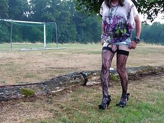 Smoking, Old Tranny Playing On Her Clitty