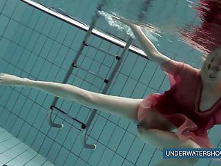 Katya Okuneva In Red Dress Pool Girl